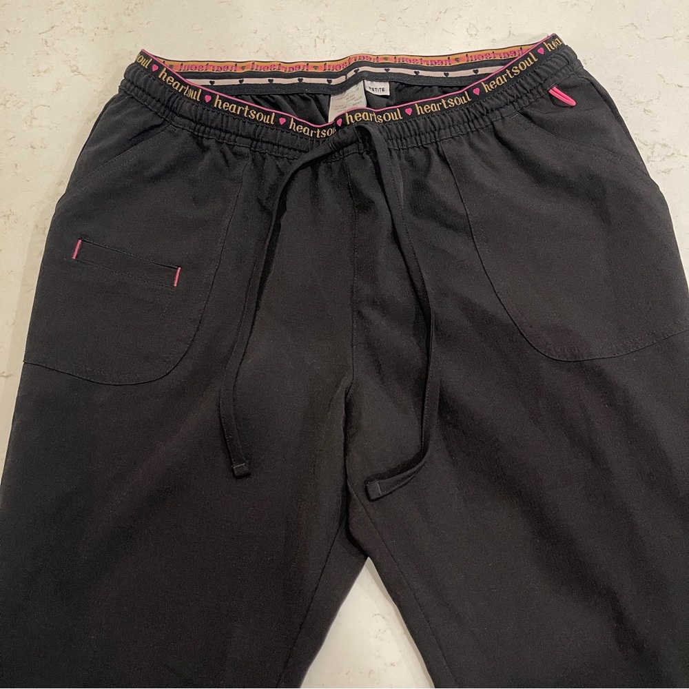 HeartSoul Black Scrub Jogger Pants with Pink Trim